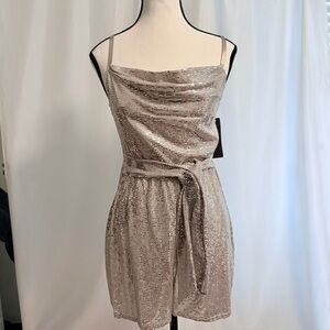 Bebe XS NWT Silver Sequin Romper